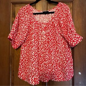 JCrew Red and White Flower Pattern Blouse